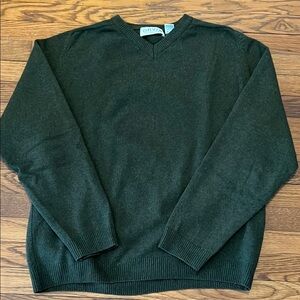 Orvis Men's Green Sweater Large Lambswool wool v-neck